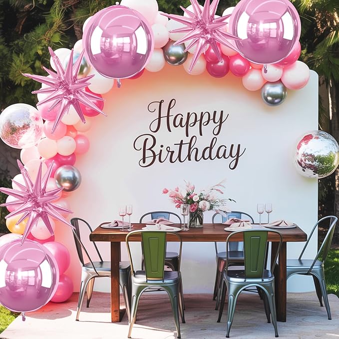 6Pcs Pink Foil Balloons, 22Inch Light Pink 4D Round Ball Balloon and Explosion - Image 3