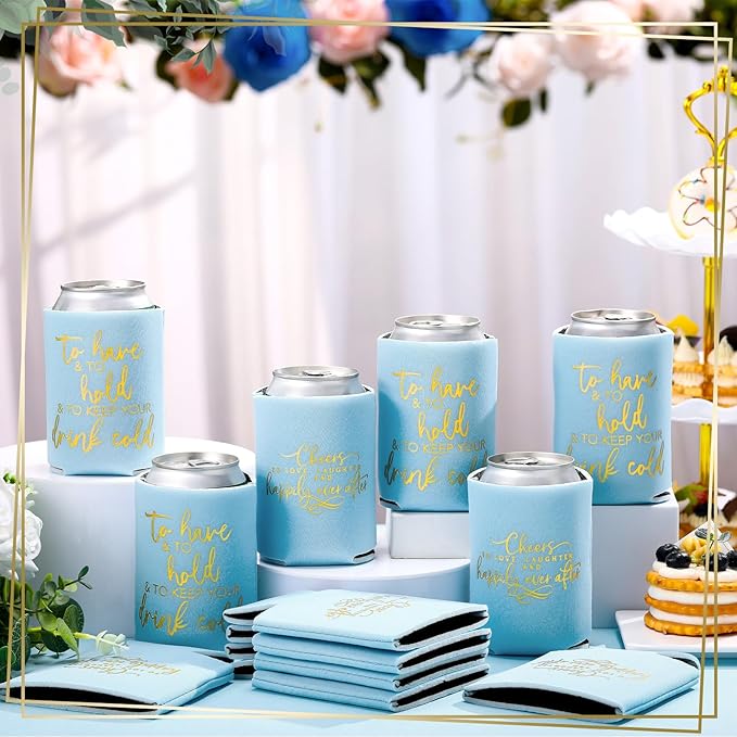 50 Pieces Light Blue Wedding Can Cooler Sleeves Bulk Engagement Party Favors - Image 2