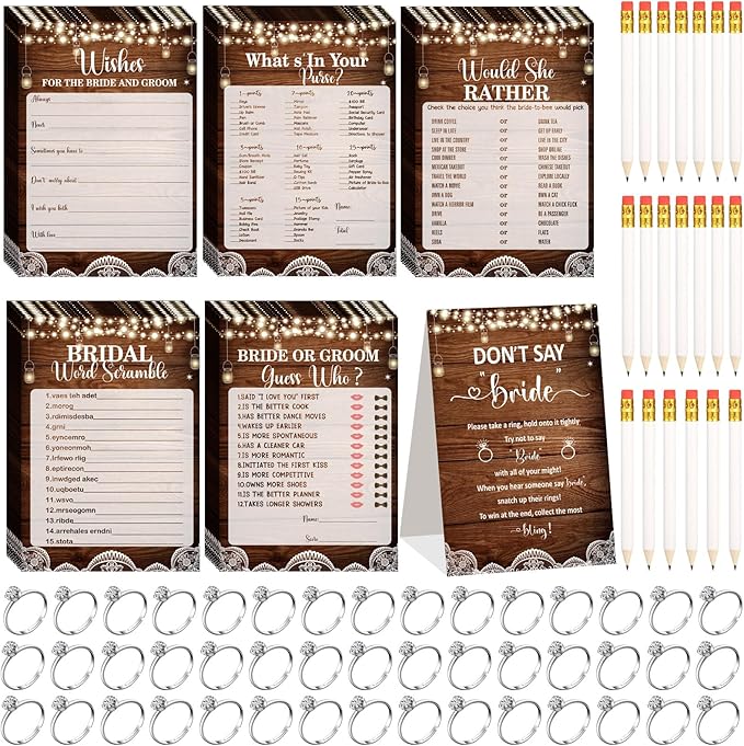 Estune 331 Pcs Bridal Shower Games Supplies, 5 Sets 250 Pcs Wedding Cards 1 Put by Estune