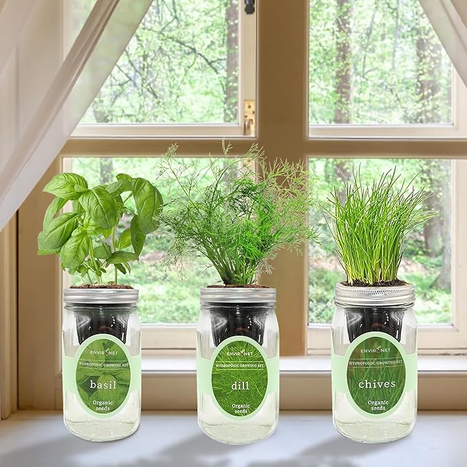 Hydroponic Herb Growing Kit Set, Self-Watering Mason Jar Herb Garden Starter - Image 2