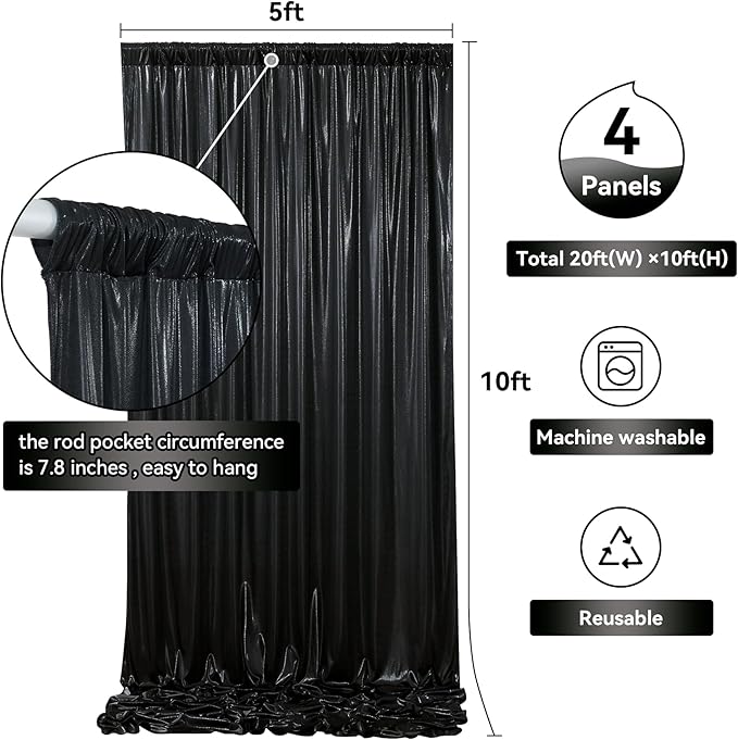 20ftx10ft Black Sequin Backdrop Curtain Panels - Image 6