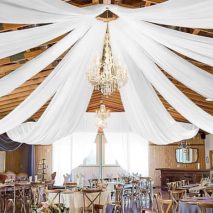 8 Panels White Ceiling Drapes for Wedding 5ftx30ft Sheer Drapery Chiffon Fabric - Image 5