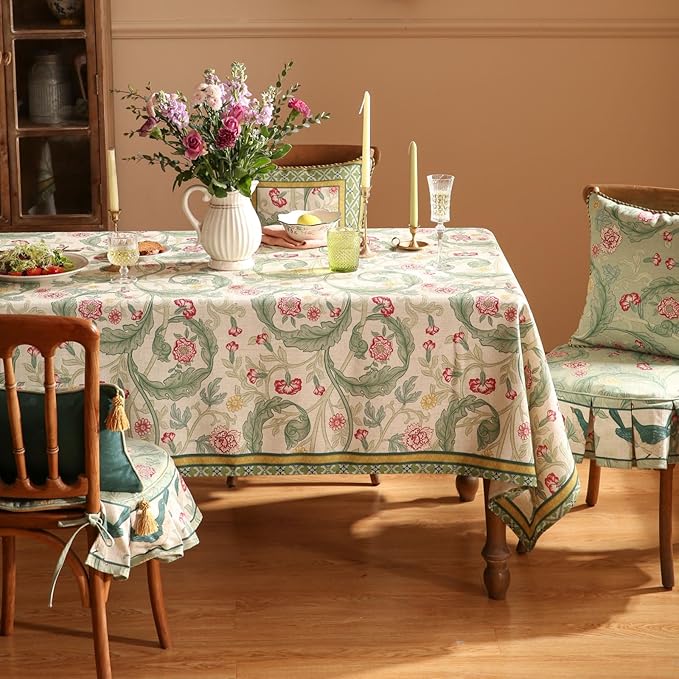 patdrea Designer French Rectangle Table Cloth, Vintage Linen Durable Leaves - Image 9