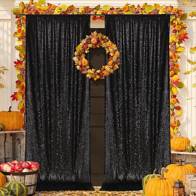 PartyDelight Sequin Backdrop Curtains 2 Panels Black 5Ft x 10Ft Photograph Back by PartyDelight