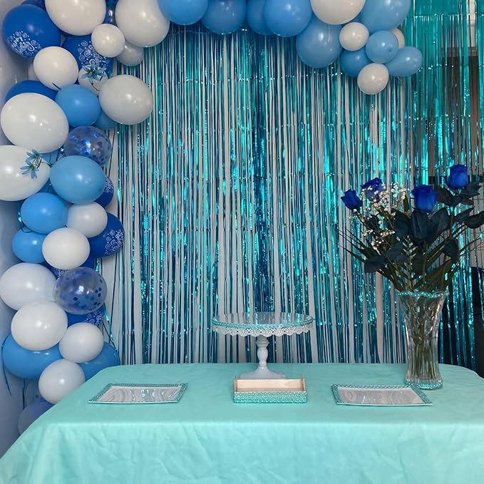CANREVEL 2 Pack 3.3x8.2 Feet Light Blue Foil Fringe Backdrop Curtains, Tinsel - Image 4