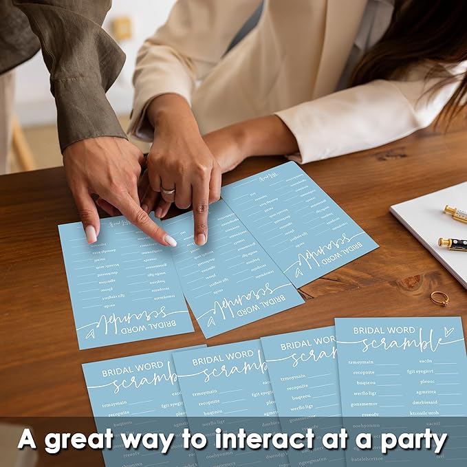 Minimalist Bridal Shower Games, 30 Light Blue Bridal Word Scramble Cards + 1 - Image 7