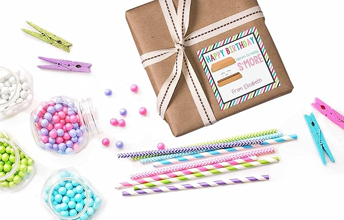 Custom & Personalized Many S'More Happy Birthday Gift Tag Sticker Labels - Image 5