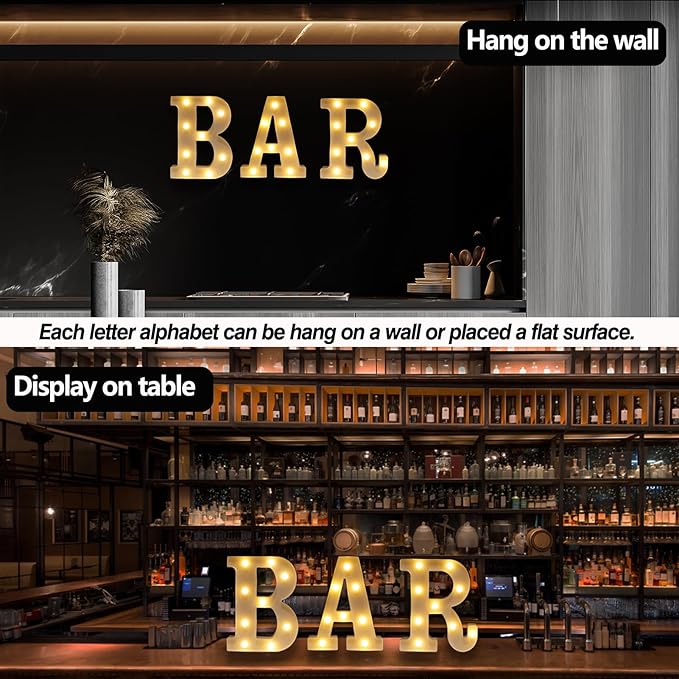 LED Marquee Letter Lights, Small Light Up Marquee BAR Sign, Decorative LED - Image 3
