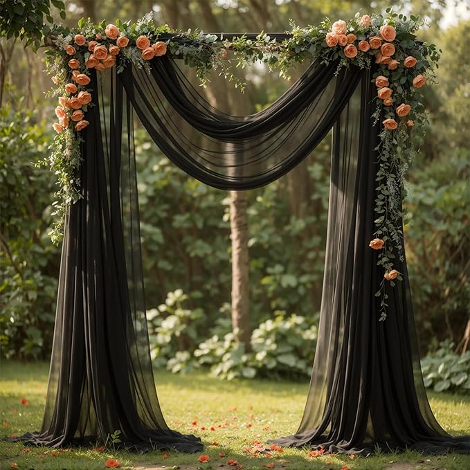 Wedding Arch Draping Fabric, 2 Panels 18FT Black Sheer Chiffon Curtain Drapes 6 by Partisky