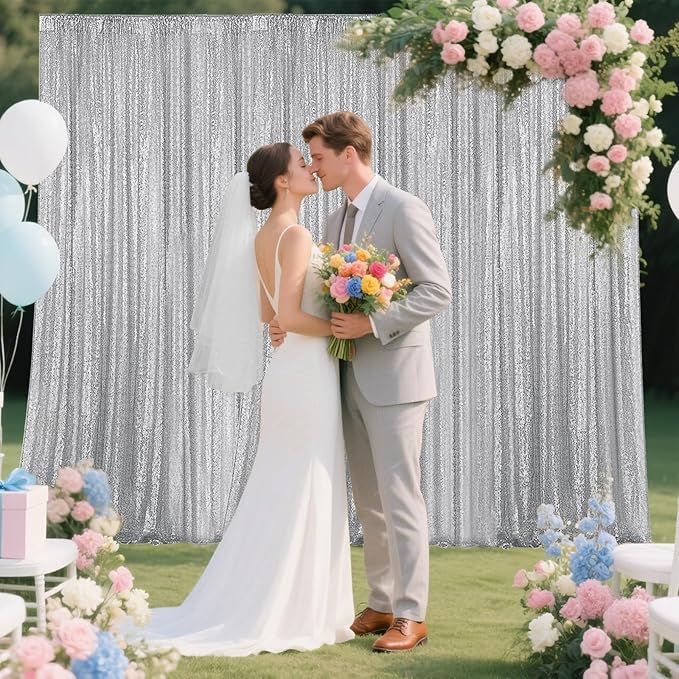 Silver Sequin Backdrop Curtain 2 Pieces 2FTx8FT Glitter Photography Backdrop - Image 7