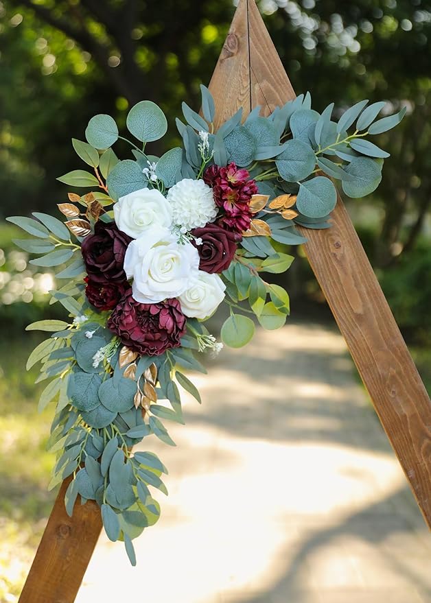 Artificial Burgundy Wedding Arch Flower Swags Set of 2 - Image 5