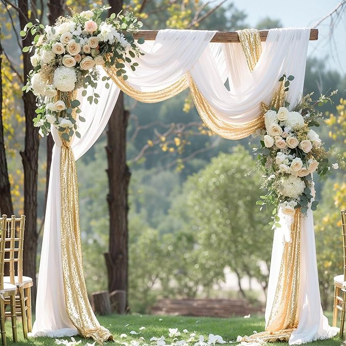 Wedding Arch Draping Fabric, 1 Panel 28" x19ft White Arch Drapes & 1 Panel 16" - Image 6