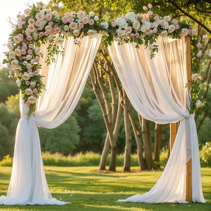 Wedding Arch Draping Fabric, 2 Panels 18FT White Wedding Arch Drapes Chiffon - Image 7
