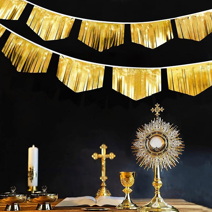 Gold Tassel Banner Double Sided Metallic Fabric Pennant Bunting Flag Garland - Image 7