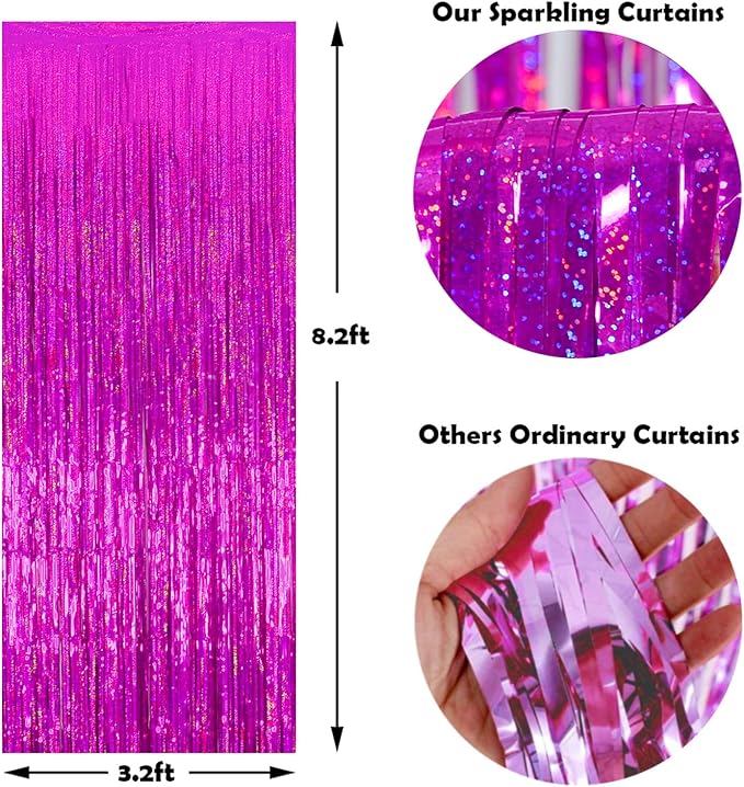 Melsan 2 Pack 3.2 ft x 8.2 ft Hot Pink Tinsel Foil Fringe Curtains Backdrop - Image 8
