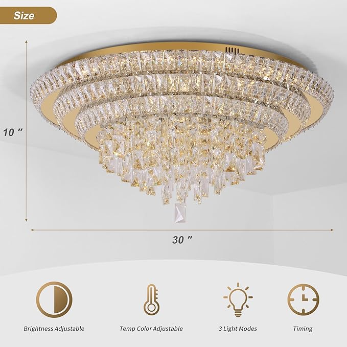 30 inch Crystal Gold Ceiling-Light Flush Mount - Image 3
