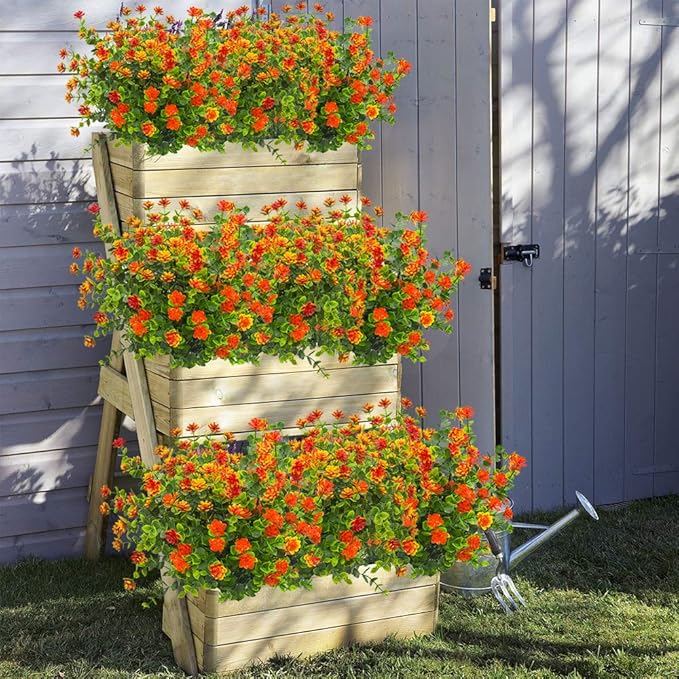 10 Bundles Artificial Fake Flowers, Faux Outdoor Plastic Plants UV Resistant - Image 3