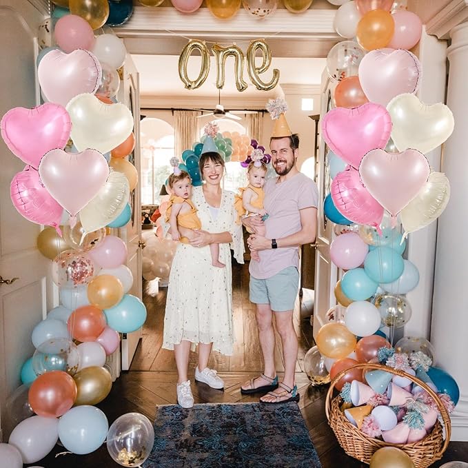 TONIFUL 15Pcs 18 Inch Heart Balloons Pastel Pink Cream White Pink Heart Shape - Image 5