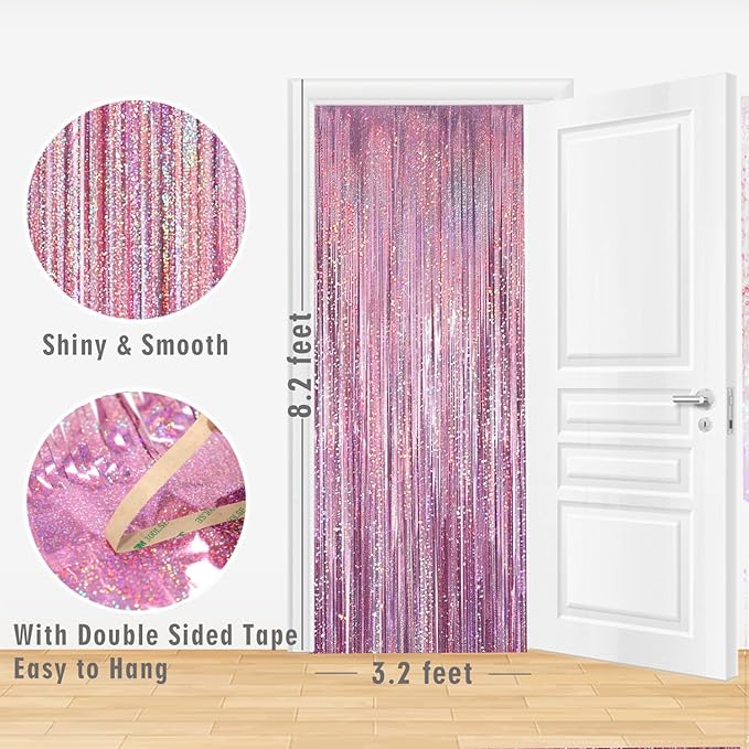 GOER 2 Pack 3.2 ft x 8.2 ft Metallic Tinsel Foil Fringe Curtains Party Photo - Image 6