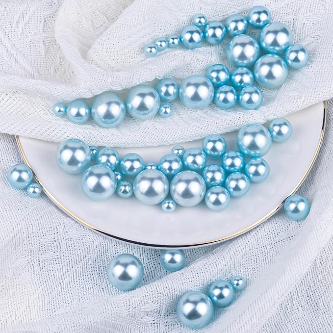 300Pcs Light Blue Polished No Hole Faux Pearl Beads - Image 5
