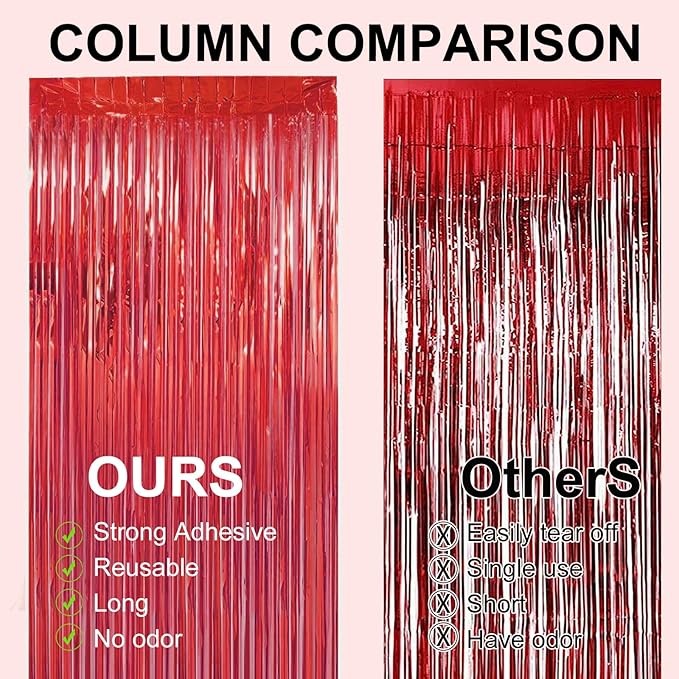 2 Pack 3.28 ft x 6.56 ft Red Tinsel Curtain Party Backdrop - Image 7