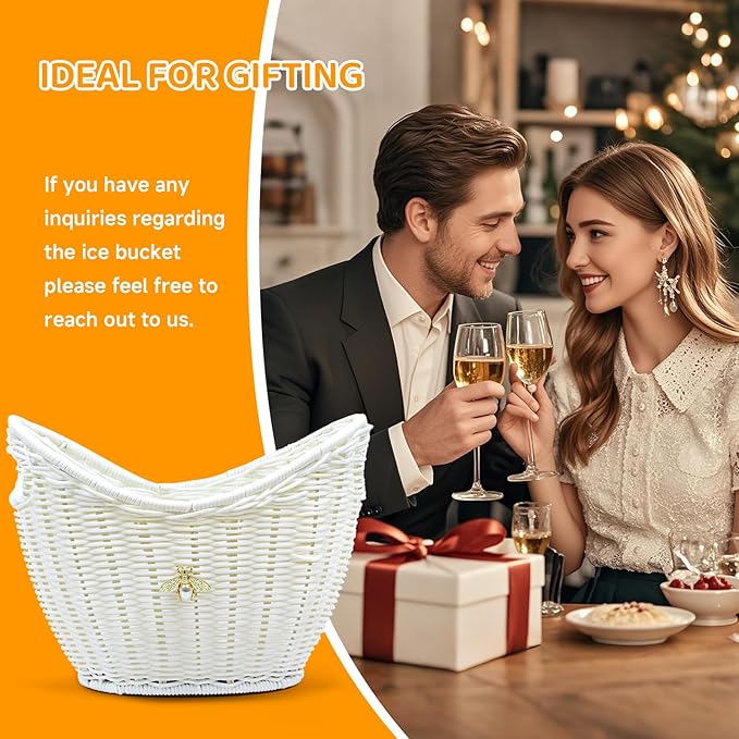 Lexenic Ice Bucket with Handle Hole, Woven and Acrylic Double Layer Basket - Image 8