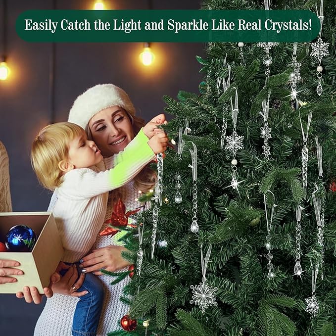 AuroTrends Christmas Tree Decorations 18Pcs, Acrylic Crystal Ornaments - Image 4