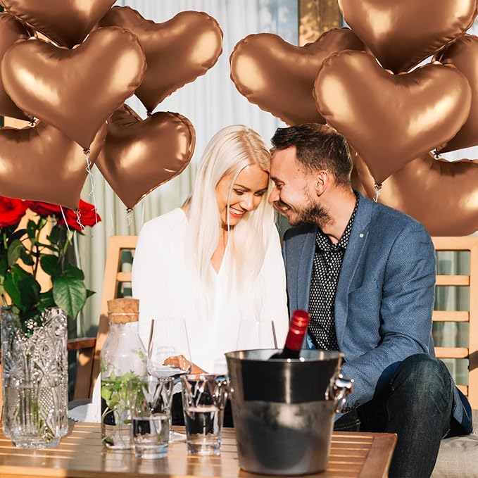 24 Inch Brown Heart Balloons, Coffee Heart Shaped Foil Balloons, Tan Helium - Image 5