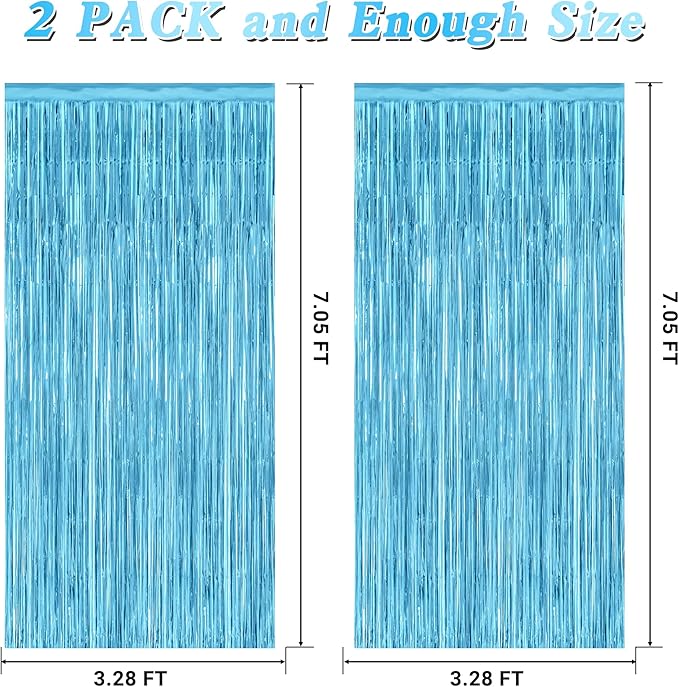 2 Pack Backdrop Curtains, 3.28 Feet x 7.05 Feet Sky Blue Tinsel Backdrop - Image 2