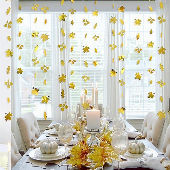 52Ft Fall Party Decorations Gold Fall Maple Leaf Paper Garlands Streamer Autumn - Image 5