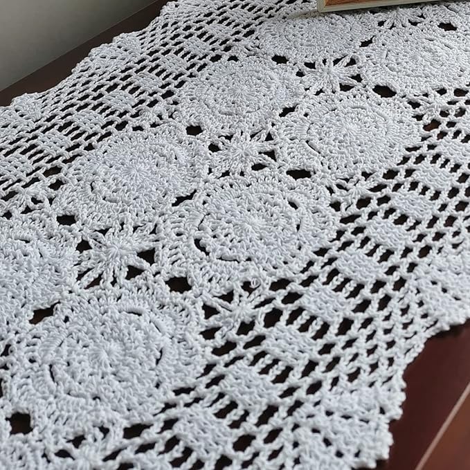 Phantomon Lace Table Runner Rectangular Table Cover Cloth Handmade Crochet - Image 6