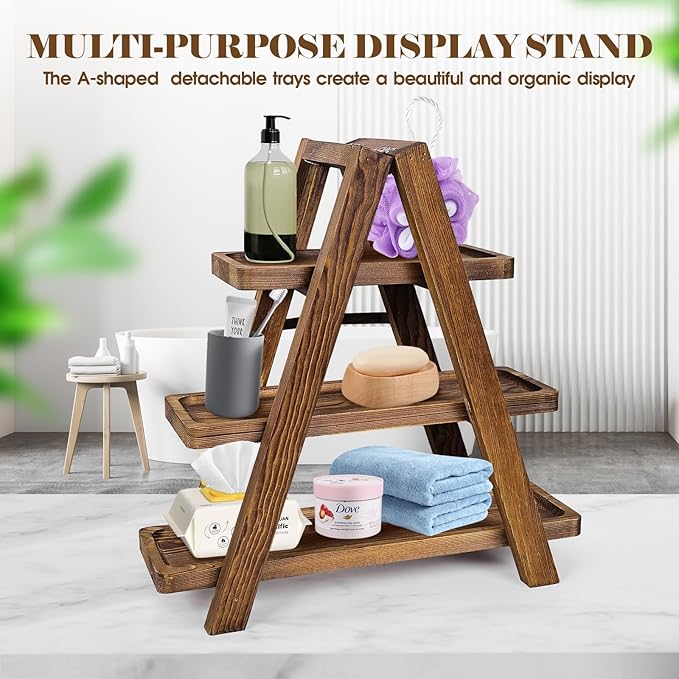 Wooden Cupcake Stand, 3 Tier Cake Stands Party Food Display Serving Platter - Image 6