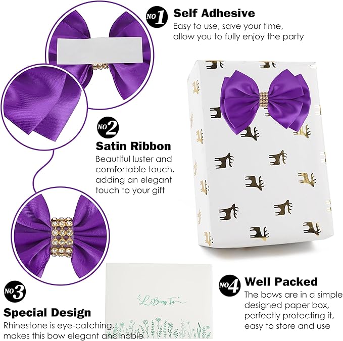 Purple Ribbon Bow 4'' Premade Satin Bow, Wrapping Bows - Image 3