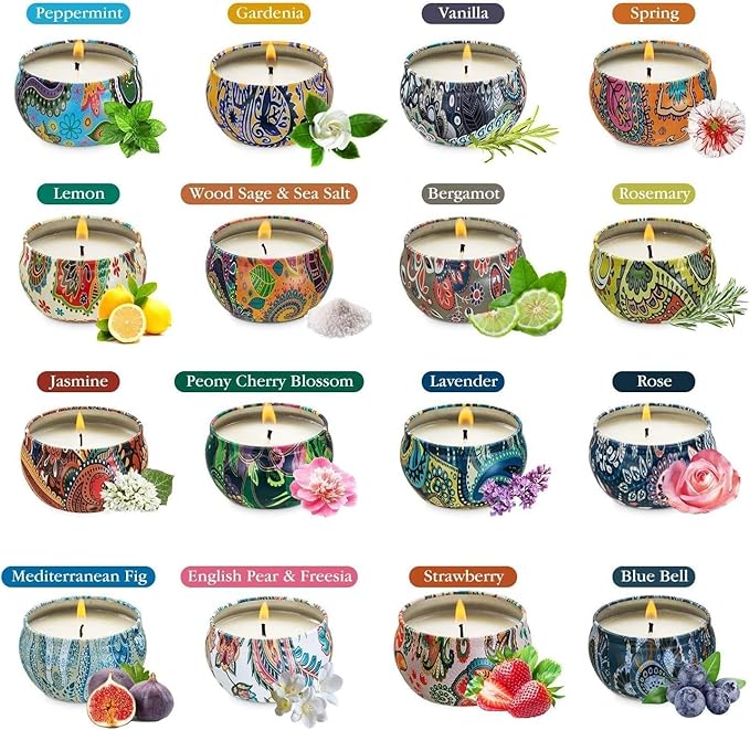 Scented Candles Gift Set, Natural Soy Wax Portable Travel Tin - Image 2