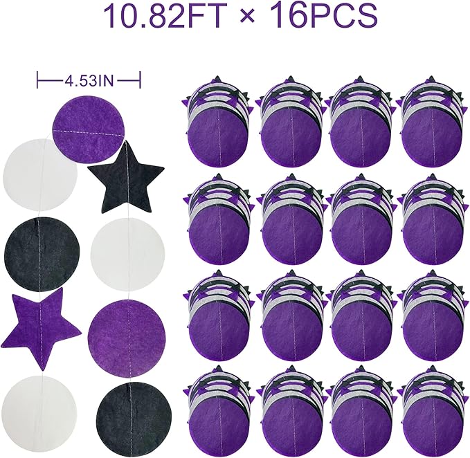 173 Ft Purple Black and White Party Decorations Big Star Circle Dot Backdrop - Image 3