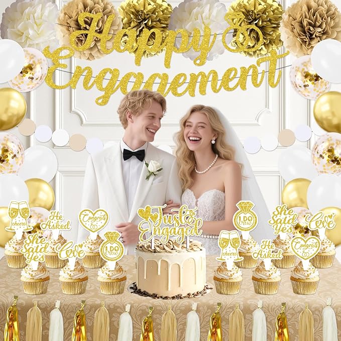 Engagement Party Decorations, Just Engaged Decorations, Happy Engagement Banner - Image 2