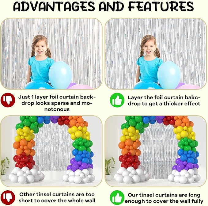 2 Pack Laser Silver Foil Fringe Backdrop Curtains, Tinsel Streamers Birthday - Image 5