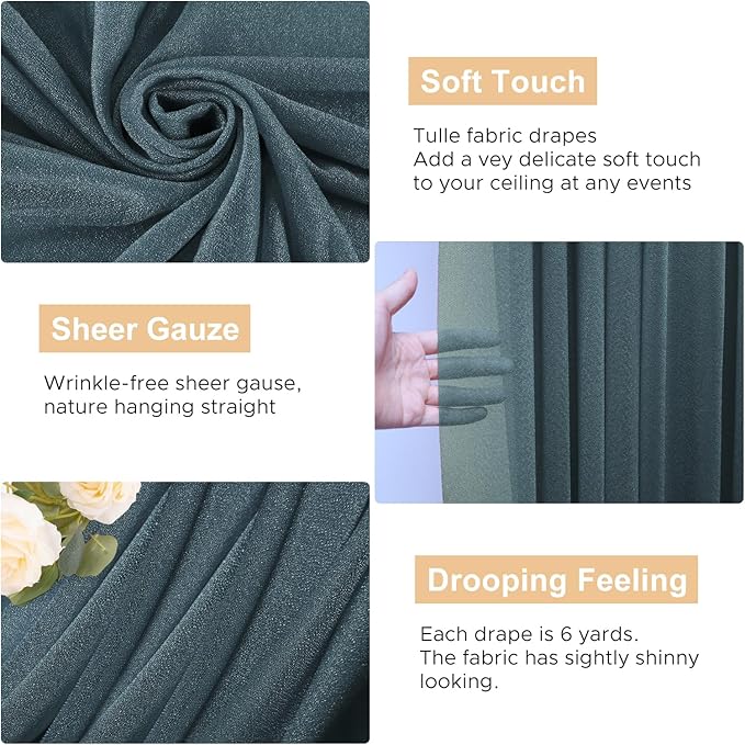 Wokceer Wedding Arch Draping Fabric Grey Blue 28.7" x 20FT Sheer Drapes Backdrop - Image 4