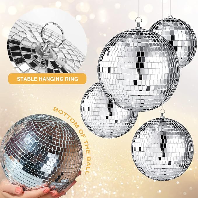 4 pack Large Disco Ball Silver Hanging Disco Balls Reflective Mirror Ball - Image 3