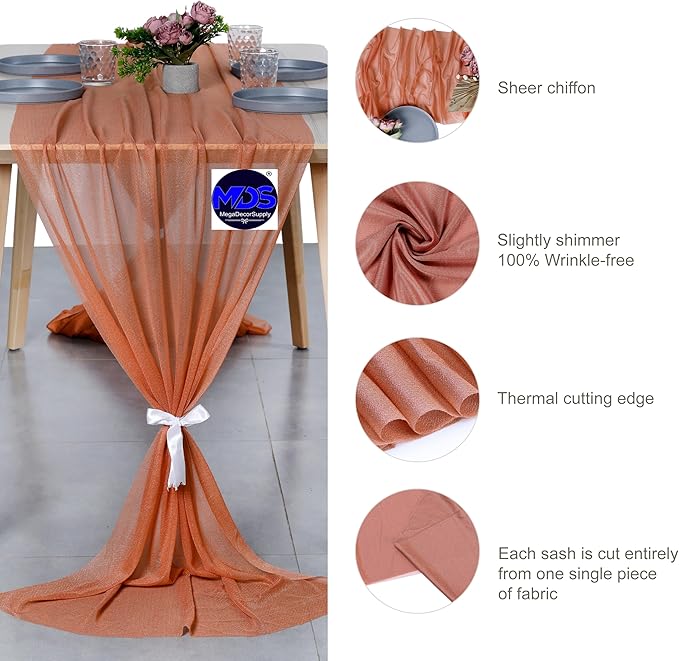 MDS 2 Pack 10ft Chiffon Table Runner 29 x 120 Inches Sheer Wedding Runner - Image 6