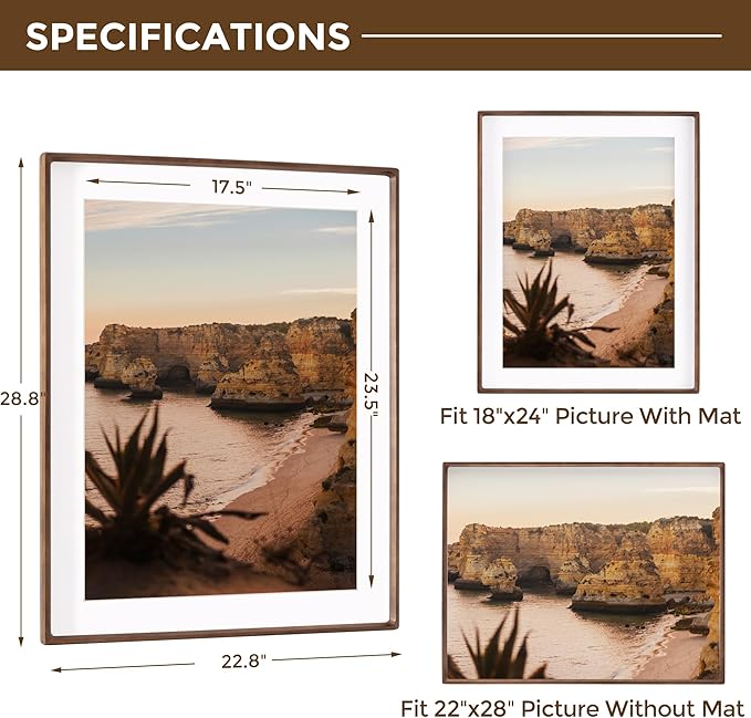 22x28 Frame with Mat to 18x24 Picture Frames USA-Sourced Natural Solid Walnut - Image 2