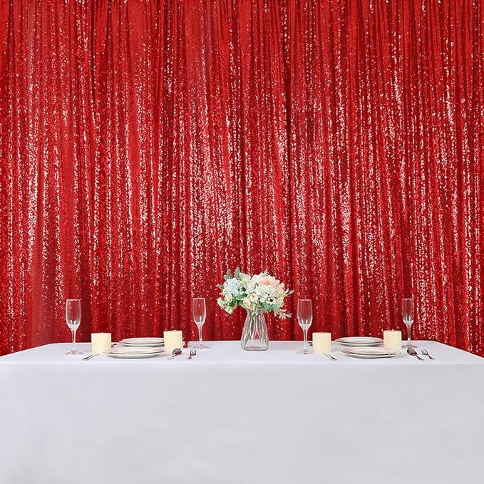 Hahuho Red Sequin Backdrop Curtain, Party Decoration（2 Panels, 2FT x 8FT - Image 7