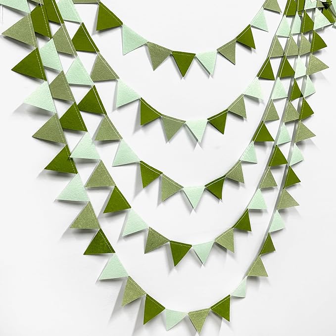 Olive Green Party Decorations Gradient Sage Green Felt Hanging Triangle Mini by pinkblume