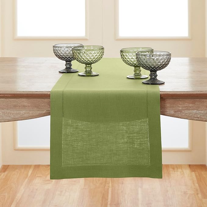Solino Home Linen Moss Green Table Runner 120 Inches Long by SolinoHome