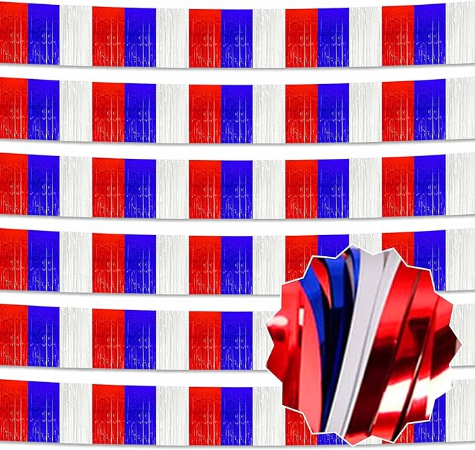 6 Pack 10 Ft White Blue Red Foil Fringe Garland Metallic Streamers Tinsel by LANTIANCHEN