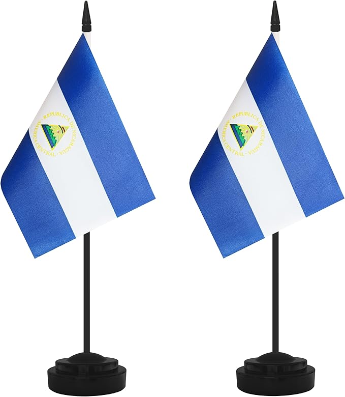 2 Pack Nicaragua Desk Flag Set, Nicaraguan Desktop Small Miniature Table Office by Unknown