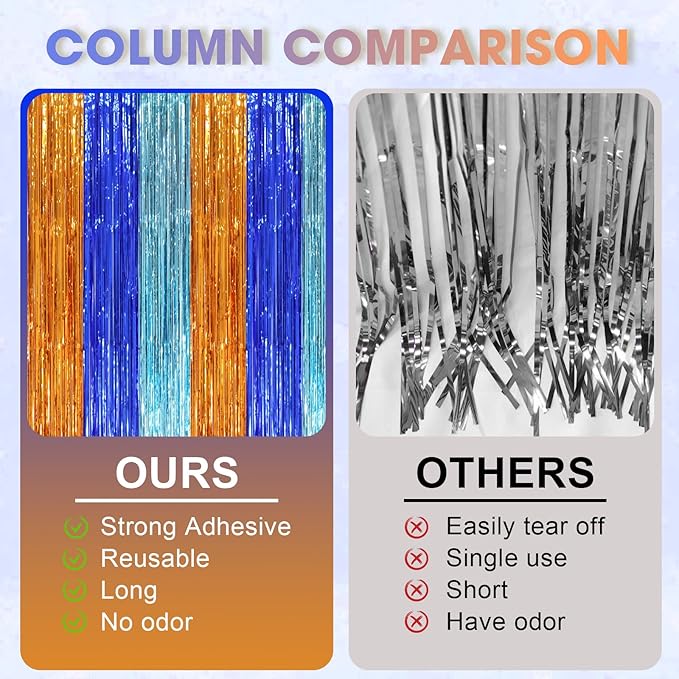 2 Pack Blue Orange Foil Fringe Backdrop Curtains, Tinsel Streamers Party - Image 3