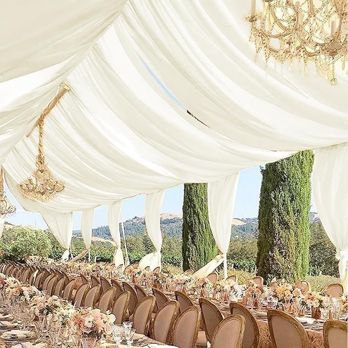 6 Panels Ivory Ceiling Drapes for Wedding 5ftx20ft Chiffon Fabric Arch Draping by REWOMC