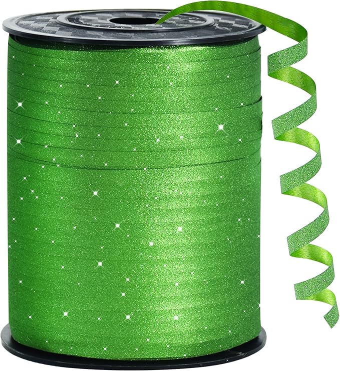 BEISHIDA 500 Yards Dark Green Glitter Ribbon Curling Crimped, Glitter Ribbon by Beishida