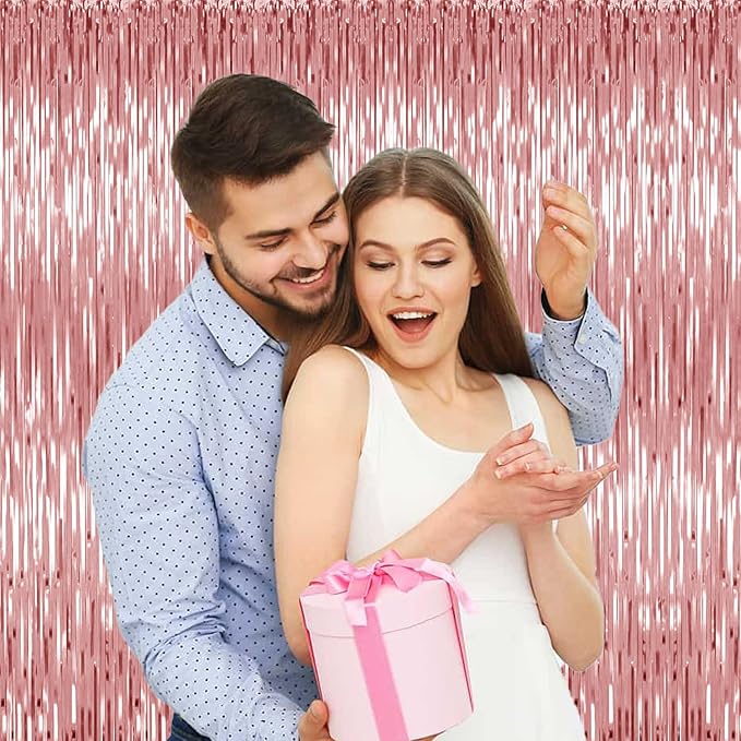 3 Pack Rose Gold Backdrop Birthday Decorations Foil Curtain Backdrop - Image 6
